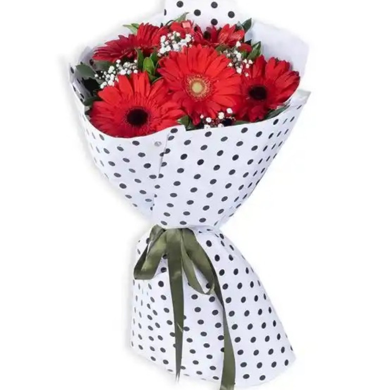 Sevgi Tutkusu 5 Kırmızı Gerbera Çiçek Buketi